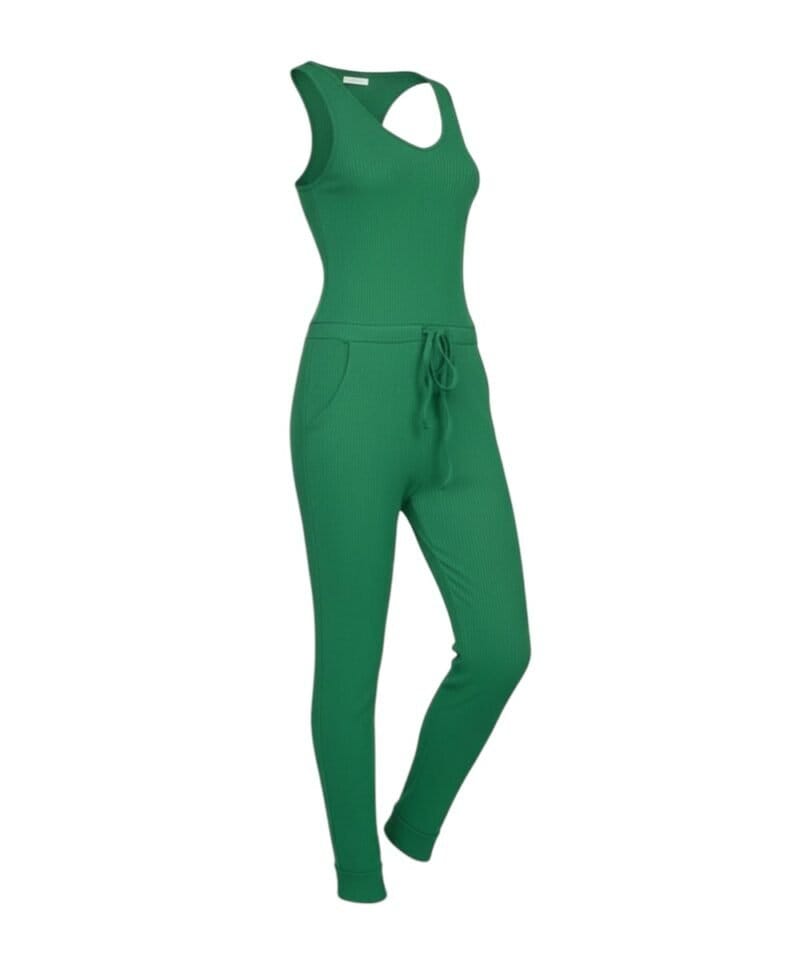 Jumpsuit-Sporty-groen groene -lange jumpsuit-ribbel-ribgebreid-stof-trendy-dames-kleding-kopen-bestellen-festival zij-Photoroom