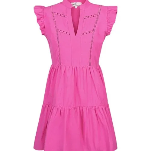 Jurk-Ruches-fuchsia-roze-dames-jurken-v-hals-ruches-op-de-arm-zomer-summer-dresses-korte-mouwen-kleding-fashion-yehwang-kopen-bestellen--Photoroom