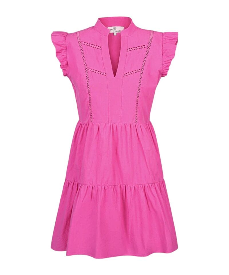 Jurk-Ruches-fuchsia-roze-dames-jurken-v-hals-ruches-op-de-arm-zomer-summer-dresses-korte-mouwen-kleding-fashion-yehwang-kopen-bestellen--Photoroom