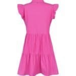 Jurk-Ruches-fuchsia-roze-dames-jurken-v-hals-ruches-op-de-arm-zomer-summer-dresses-korte-mouwen-kleding-fashion-yehwang-kopen-bestellen-achterkant-Photoroom