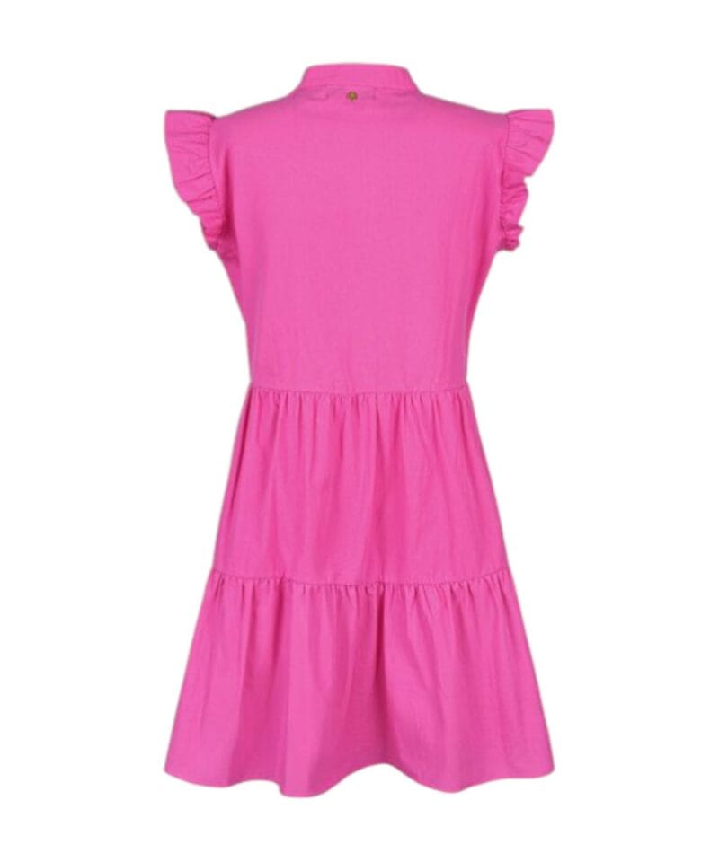 Jurk-Ruches-fuchsia-roze-dames-jurken-v-hals-ruches-op-de-arm-zomer-summer-dresses-korte-mouwen-kleding-fashion-yehwang-kopen-bestellen-achterkant-Photoroom