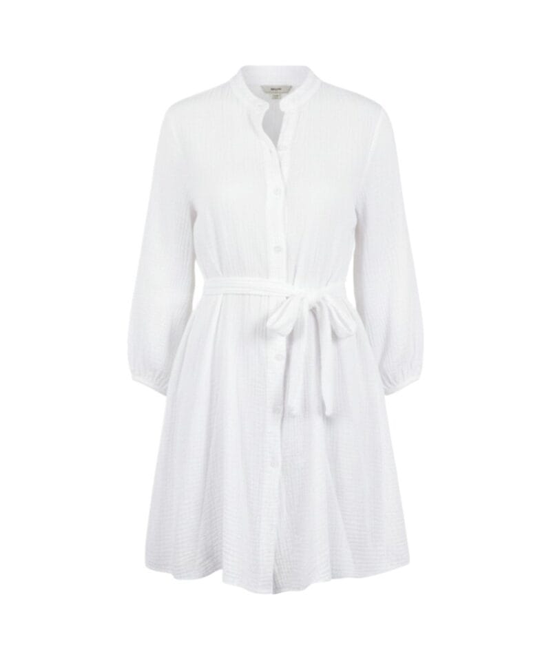 Jurk Summer Love witte-wit-zomer-katoenen-hemdjurk-leuke-lange-mouwen-katoenen-jurk-tailleband-fashion-kleding-dames-kopen-bestellen -Photoroom