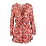 Koraal Jumpsuit Happy Flowers koraal met bloemenprint playsuit-broekpakje-playsuit strik detail-sexy-festival-kleding-fashion--Photoroom