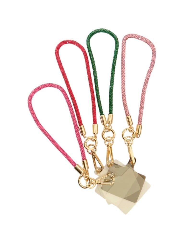 Kort Telefoonkoord Glitter Love rood groen roze Fuchsia korte polsbandjes phonecord glinsterende strass steentjes kopen bestellen