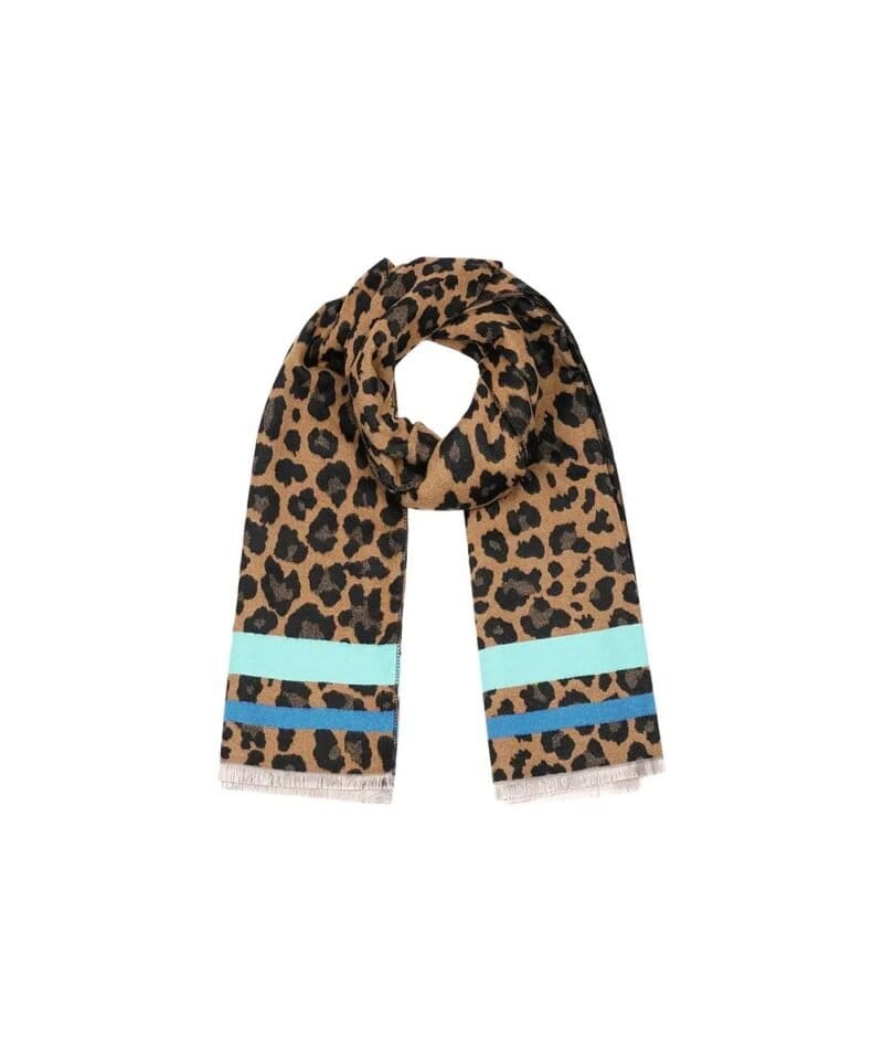 Leopard Sjaal Gekleurde Strepen-camel-zwarte-Panter-Sjaal-met-blauwe-Strepen-unieke-sjaals-kopen-bestellen-yehwang