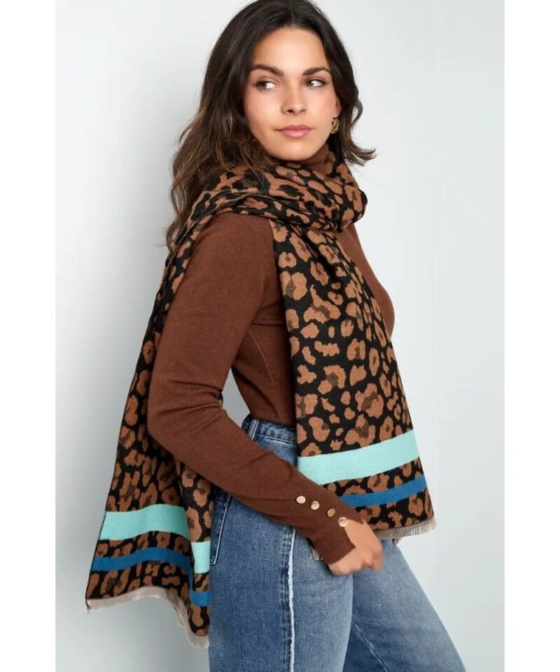 Leopard Sjaal Gekleurde Strepen camel zwarte Panter Sjaal met blauwe Strepen unieke sjaals kopen bestellen yehwang model