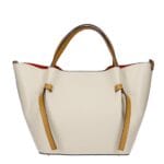 Leren Handtas Brenda beige met cognac hengsel en details rode voering extra binnentas bag in bag leder chic kantoortassen kopen