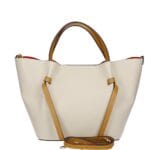 Leren Handtas Brenda beige met cognac hengsel en details rode voering extra binnentas bag in bag leder chic kantoortassen kopen achterkant