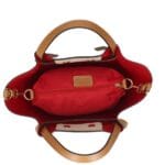 Leren Handtas Brenda beige met cognac hengsel en details rode voering extra binnentas bag in bag leder chic kantoortassen kopen binnenkant