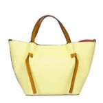 Leren Handtas Brenda citroengeel geel lichtgele met cognac hengsel en details rode voering extra binnentas bag in bag leder chic kantoortassen kopen
