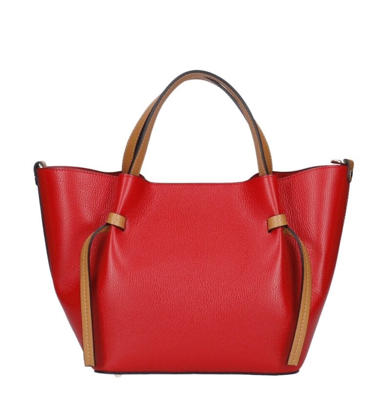 Leren Handtas Brenda rood rode met cognac hengsel en details rode voering extra binnentas bag in bag leder chic kantoortassen kopen