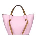 Leren Handtas Brenda snoeproze lichtroze roze met cognac hengsel en details rode voering extra binnentas bag in bag leder chic kantoortassen kopen