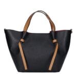 Leren Handtas Brenda zwart zwarte met cognac hengsel en details rode voering extra binnentas bag in bag leder chic kantoortassen kopen
