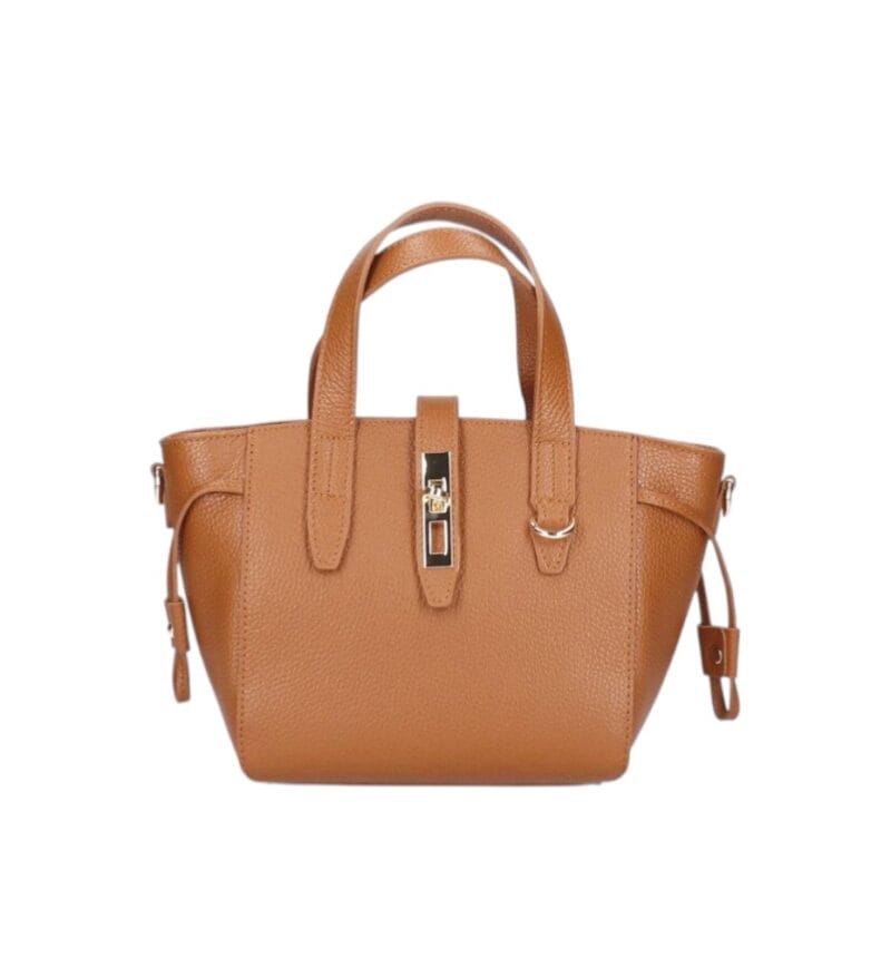 Leren Handtas Calista cognac stevige kleine trendy leer schoudertassen goud beslag chique kopen bestellen-Photoroom