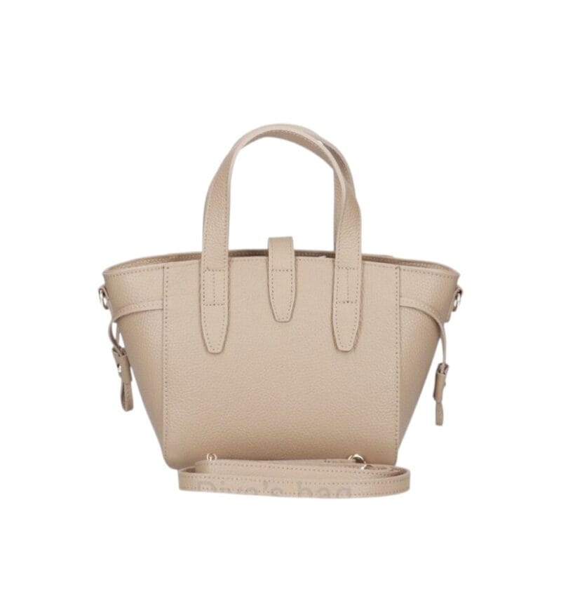 Leren Handtas Calista taupe stevige kleine trendy leer schoudertassen goud beslag chique kopen bestellen achter-Photoroom