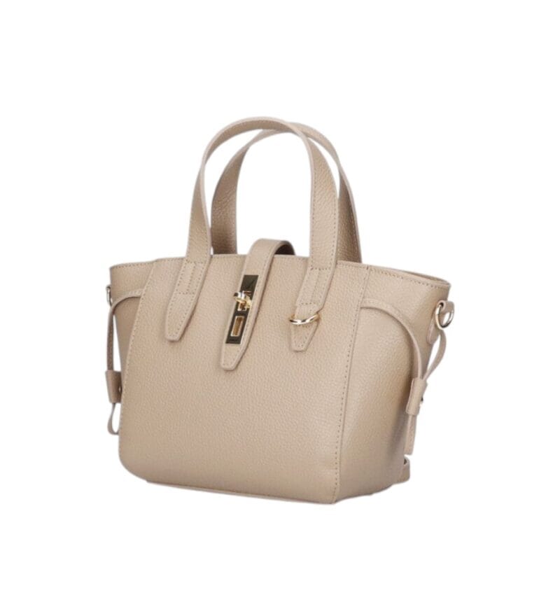 Leren Handtas Calista taupe stevige kleine trendy leer schoudertassen goud beslag chique kopen bestellen zij-Photoroom