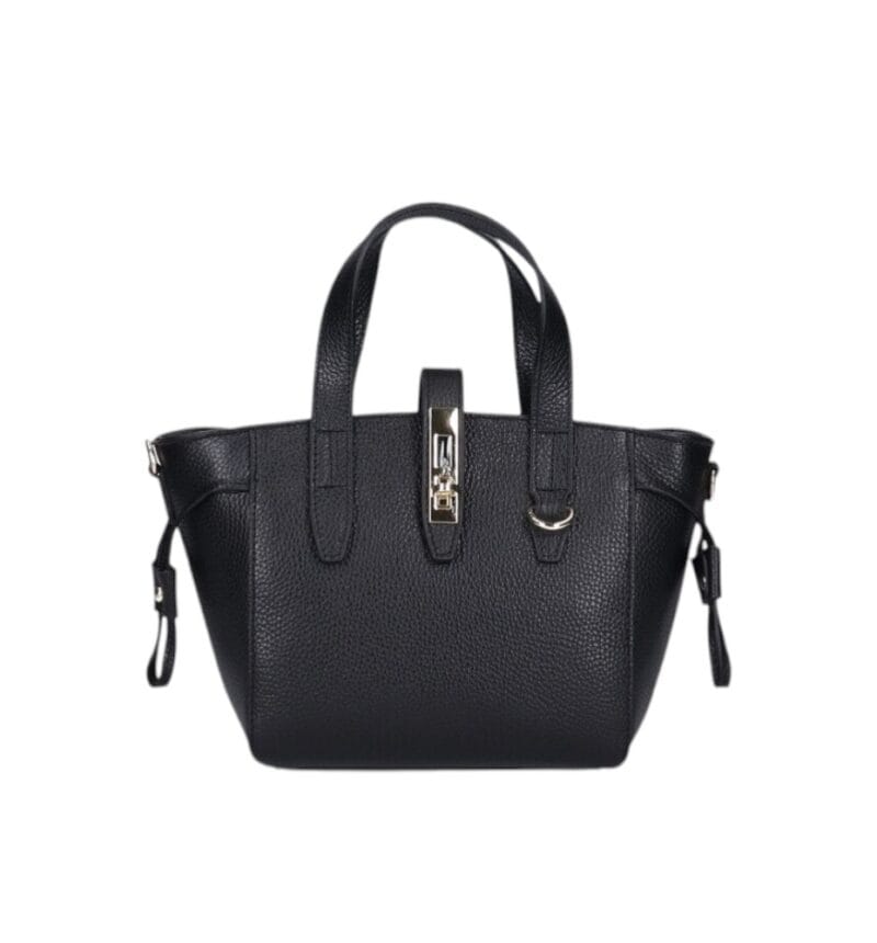 Leren Handtas Calista zwart zwarte stevige kleine trendy leer schoudertassen goud beslag chique kopen bestellen-Photoroom