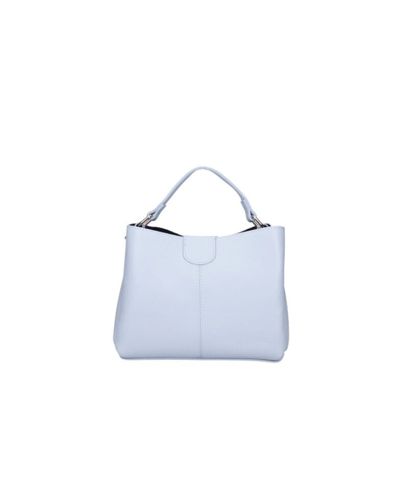 Leren Handtas Clelia Licht blauw blauwe stevige chique leer handtassen schoudertassen zilver beslag dames tassen kopen bestellen