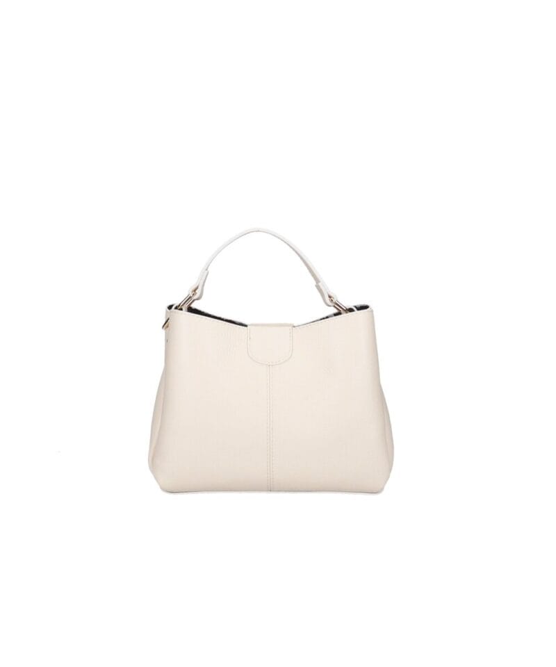 Leren Handtas Clelia beige stevige chique leer handtassen schoudertassen zilver beslag dames tassen kopen bestellen