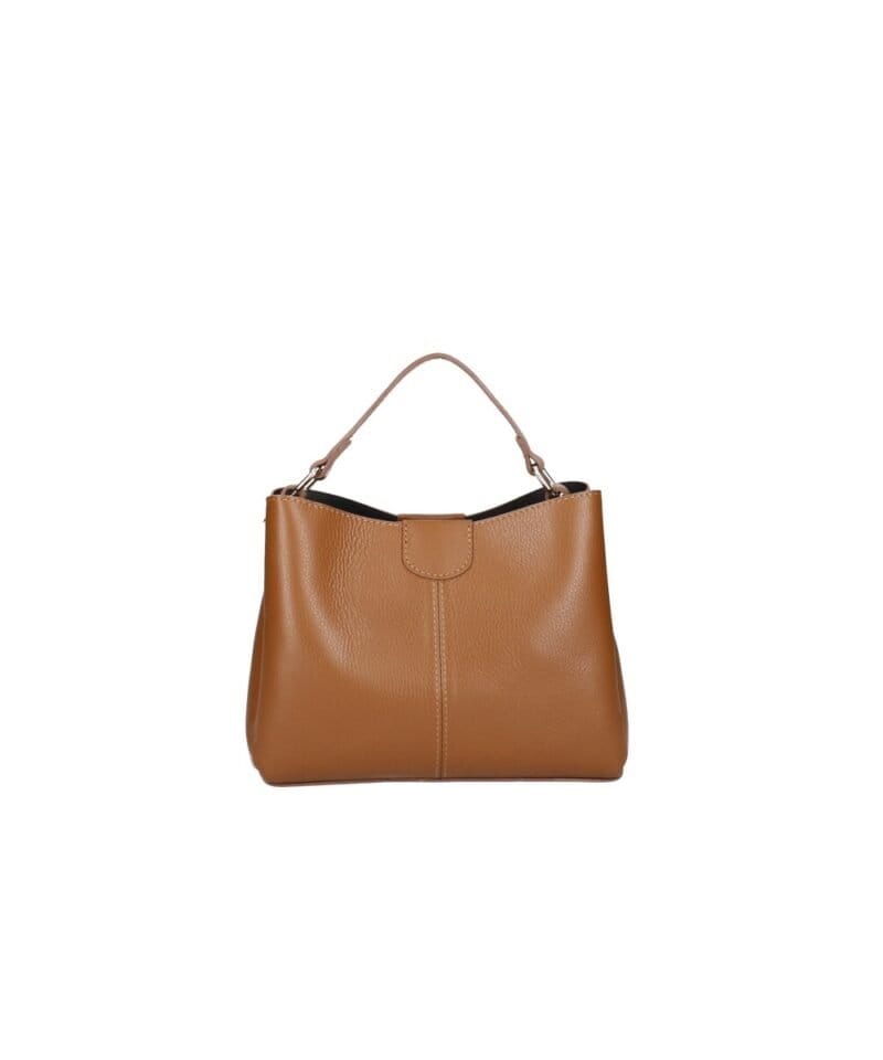 Leren Handtas Clelia donker cognac stevige chique leer handtassen schoudertassen zilver beslag dames tassen kopen bestellen