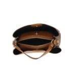 Leren Handtas Clelia donker cognac stevige chique leer handtassen schoudertassen zilver beslag dames tassen kopen bestellen binnenkant