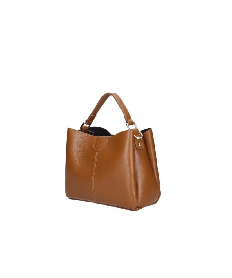Leren Handtas Clelia donker cognac stevige chique leer handtassen schoudertassen zilver beslag dames tassen kopen bestellen zij