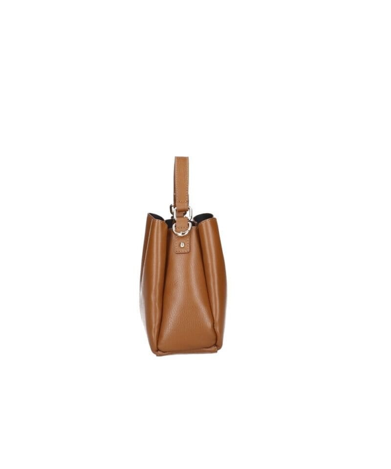 Leren Handtas Clelia donker cognac stevige chique leer handtassen schoudertassen zilver beslag dames tassen kopen bestellen zijkant