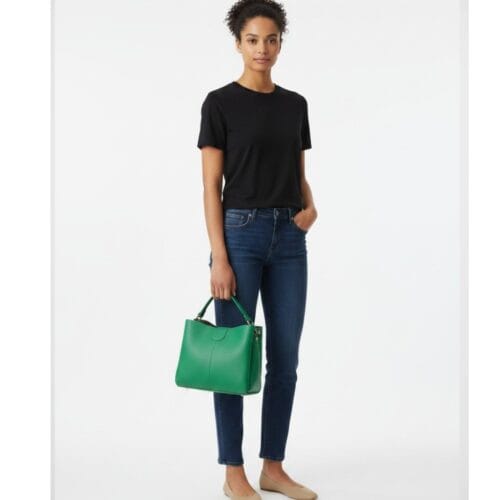 Leren Handtas Clelia petrol petroliumgreen groen stevige chique leer handtassen schoudertassen zilver beslag dames tassen kopen bestellen model