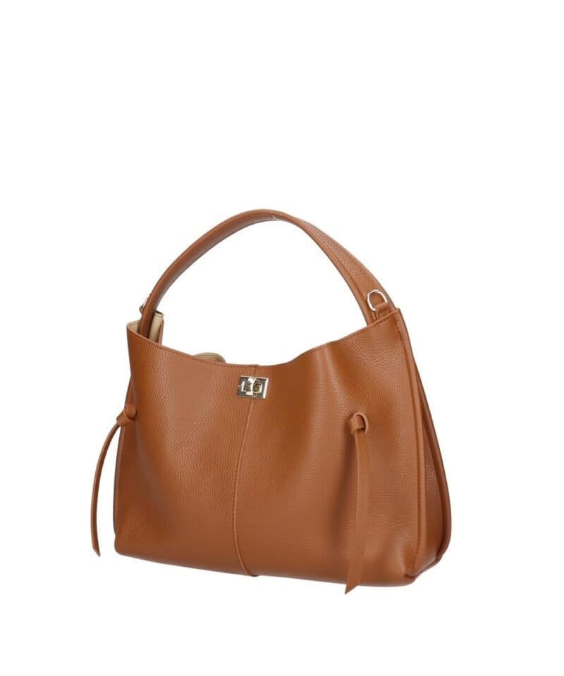 Leren Handtas Flora cognac leer bag in bag handtassen gouden draaislot chique dames tassen kopen zij