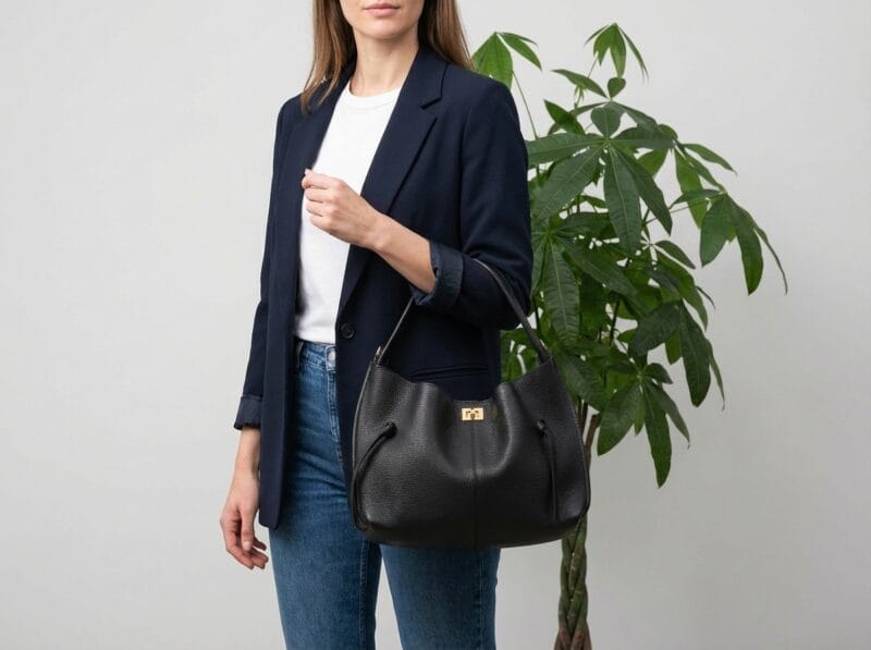 Leren Handtas Flora zwart zwarte leer bag in bag handtassen gouden draaislot chique dames tassen kopen model