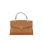 Leren Handtas Fulvia cognac kleine leren handtas flap goud beslag lang hengsel dames italiaans chique-Photoroom