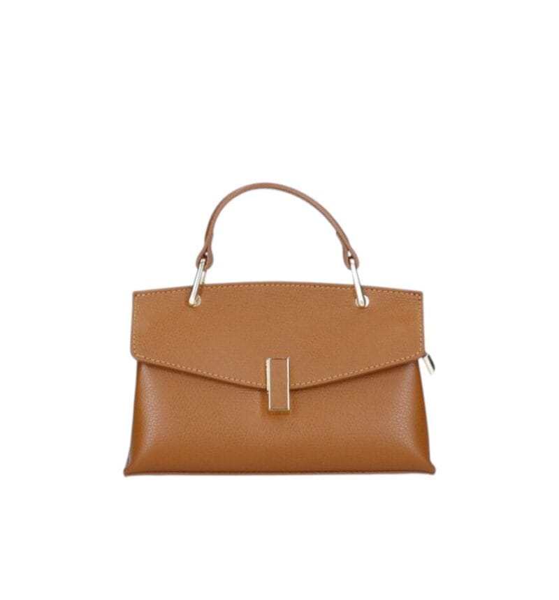 Leren Handtas Fulvia cognac kleine leren handtas flap goud beslag lang hengsel dames italiaans chique-Photoroom