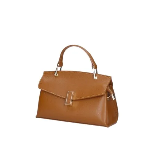 Leren Handtas Fulvia cognac kleine leren handtas flap goud beslag lang hengsel dames italiaans chique zij-Photoroom