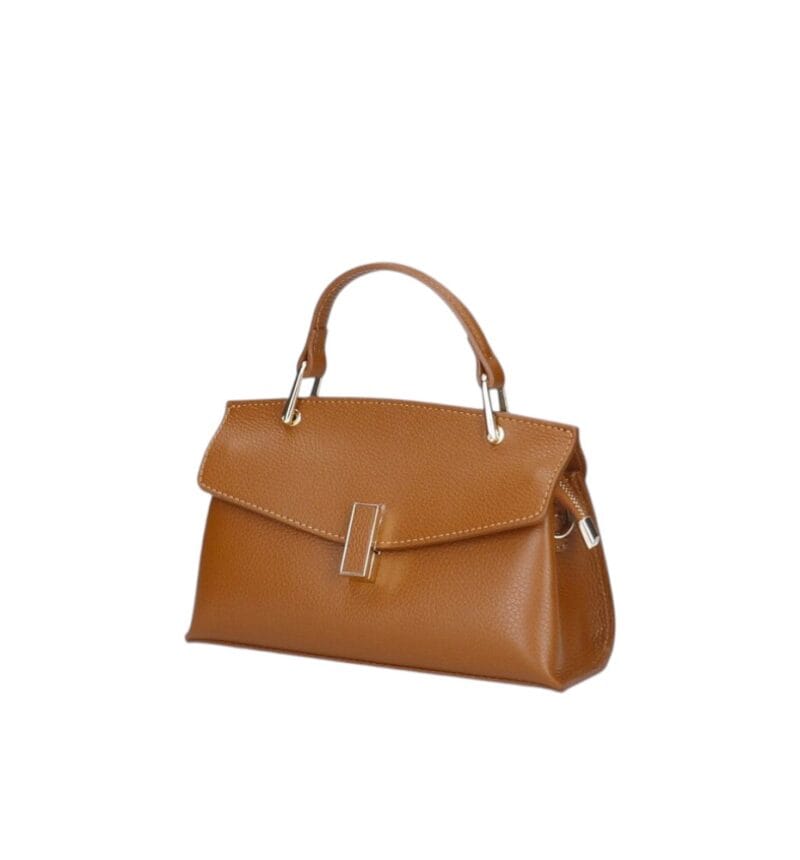 Leren Handtas Fulvia cognac kleine leren handtas flap goud beslag lang hengsel dames italiaans chique zij-Photoroom