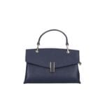 Leren Handtas Fulvia donkerblauw blauwe navy kleine leren handtas flap goud beslag lang hengsel dames italiaans chique-Photoroom