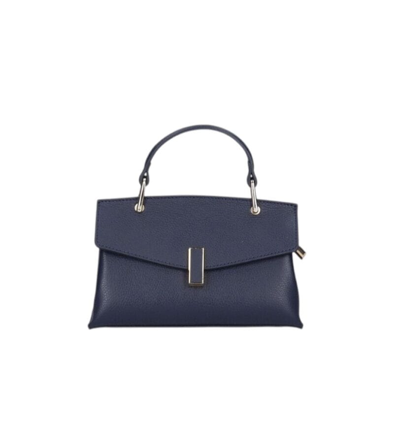 Leren Handtas Fulvia donkerblauw blauwe navy kleine leren handtas flap goud beslag lang hengsel dames italiaans chique-Photoroom
