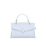 Leren Handtas Fulvia lichtblauw blauwe babyblauw kleine leren handtas flap goud beslag lang hengsel dames italiaans chique-Photoroom