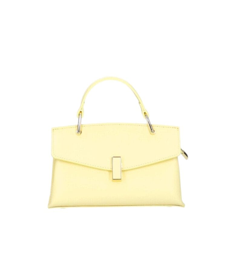 Leren Handtas Fulvia lichtgeel gele citroengeel kleine leren handtas flap goud beslag lang hengsel dames italiaans chique-Photoroom