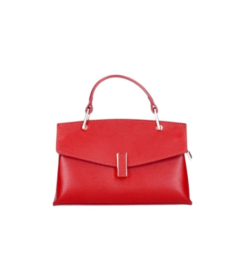 Leren Handtas Fulvia rood rode kleine leren handtas flap goud beslag lang hengsel dames italiaans chique-Photoroom