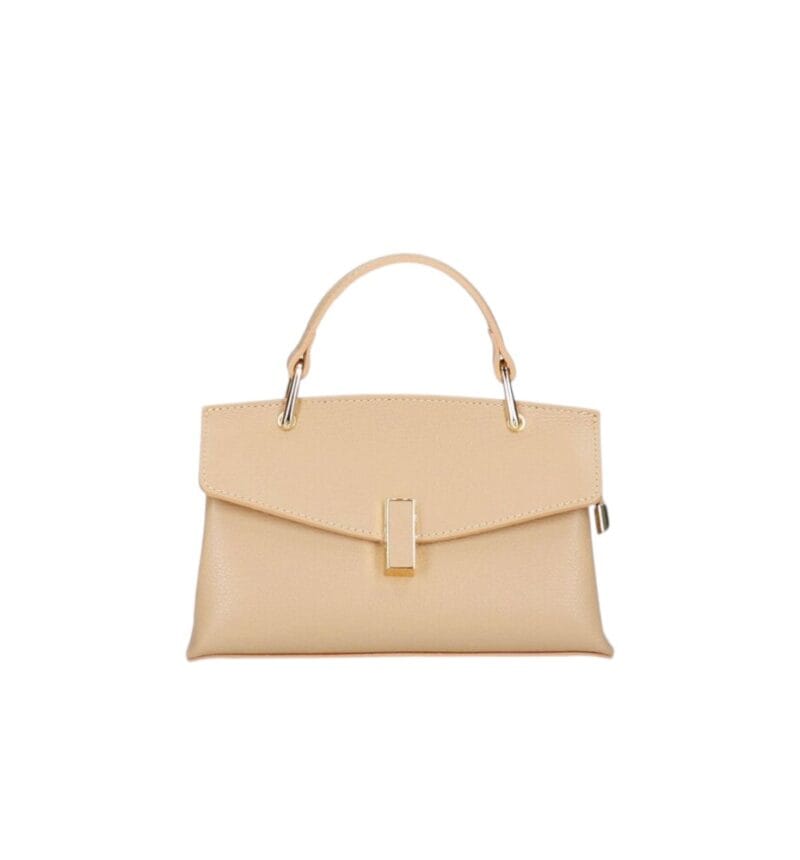 Leren Handtas Fulvia sand zandkleurig kleine leren handtas flap goud beslag lang hengsel dames italiaans chique-Photoroom