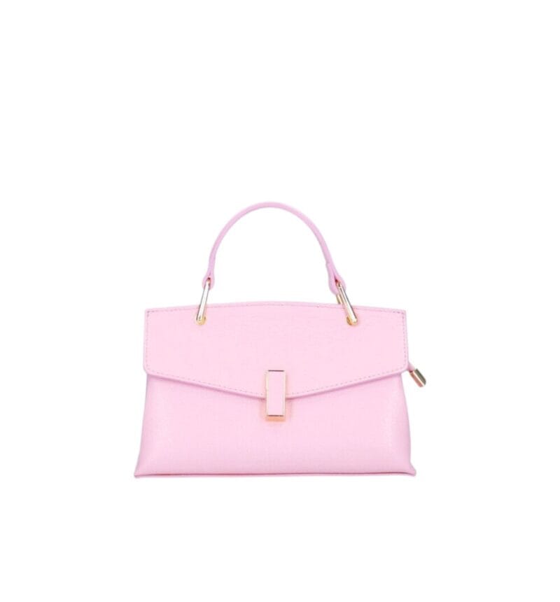 Leren Handtas Fulvia snoeproze lichtroze roze kleine leren handtas flap goud beslag lang hengsel dames italiaans chique-Photoroom