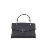 Leren Handtas Fulvia zwart zwarte kleine leren handtas flap goud beslag lang hengsel dames italiaans chique-Photoroom