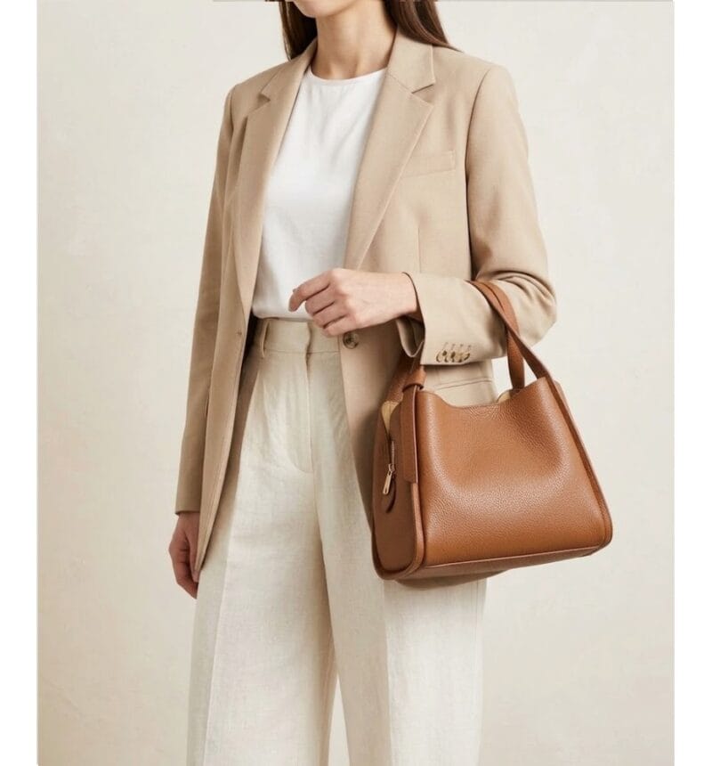 Leren Handtas Guenda donker cognac drie vaks goud beslag trendy chique handtassen schoudertassen italiaans leer kopen bestellen model1
