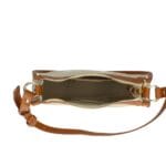 Leren Handtas Nuccia beige half ronde schoudertas cognac hengsels details chique trendy dames tassen leer kopen binnenkant