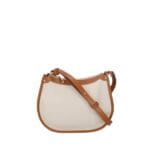Leren Handtas Nuccia beige half ronde schoudertas cognac hengsels details chique trendy dames tassen leer kopen detail