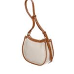 Leren Handtas Nuccia beige half ronde schoudertas cognac hengsels details chique trendy dames tassen leer kopen details
