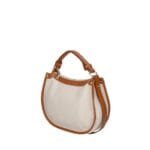 Leren Handtas Nuccia beige half ronde schoudertas cognac hengsels details chique trendy dames tassen leer kopen zij