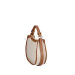 Leren Handtas Nuccia beige half ronde schoudertas cognac hengsels details chique trendy dames tassen leer kopen zijkant