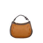 Leren Handtas Nuccia cognac half ronde schoudertas donker bruin hengsels details chique trendy dames tassen leer kopen