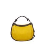 Leren Handtas Nuccia geel gele half ronde schoudertas donker bruin hengsels details chique trendy dames tassen leer kopen